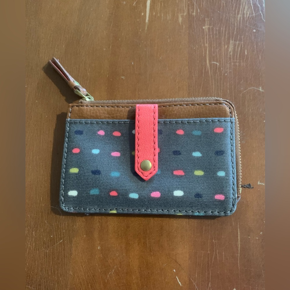 Fossil Wallet Women’s. Genuine Leather And Canvas Polka Dotted.